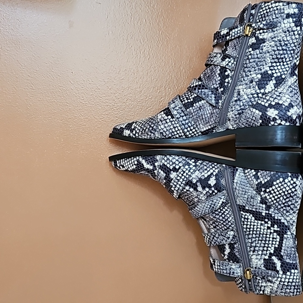 J. Crew Snake Print Leather Ankle Zipper Boots. - Picture 6 of 12